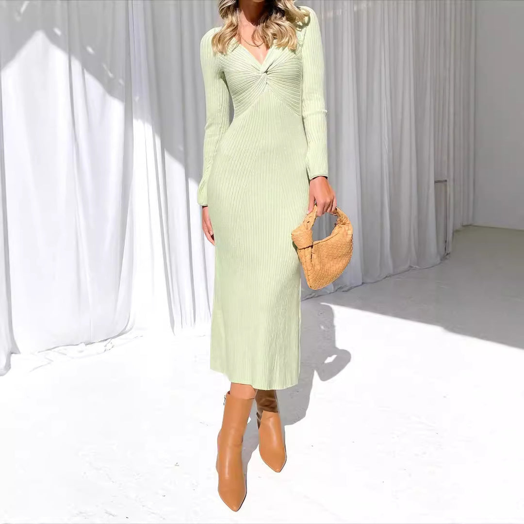 Damen Langärmliges Midi-Kleid mit raffinierter Drapierung Fudus