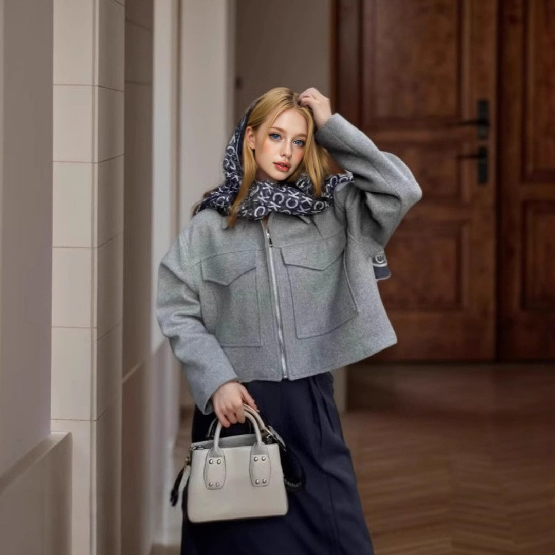 Damen lässige Jacke mit aufgesetzten Taschen und Reißverschluss Fudus