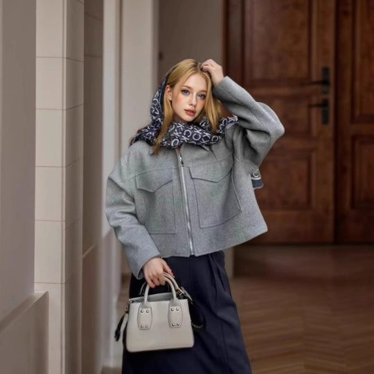 Damen lässige Jacke mit aufgesetzten Taschen und Reißverschluss Fudus