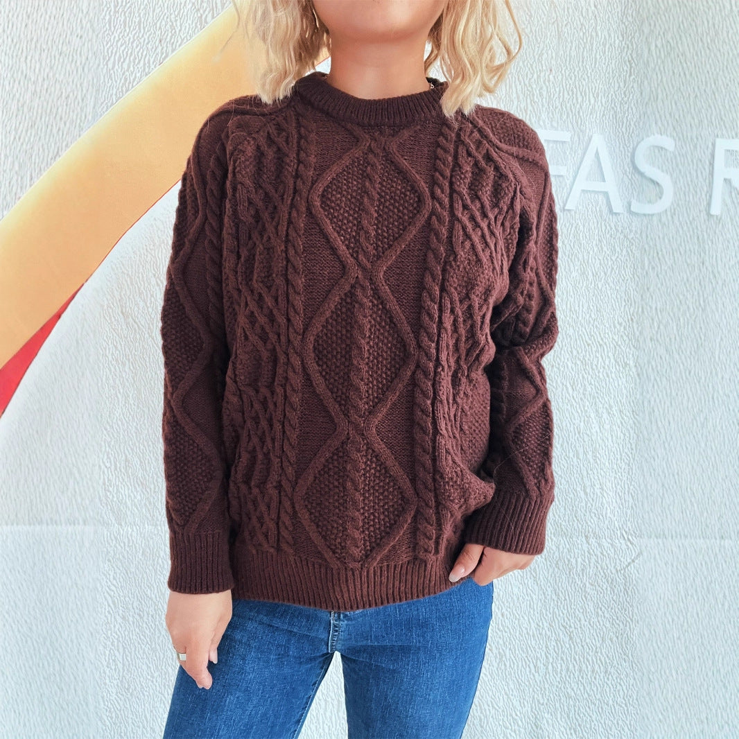 Damen Grobstrickpullover mit strukturiertem Zopfmuster und lässigem Schnitt Fudus
