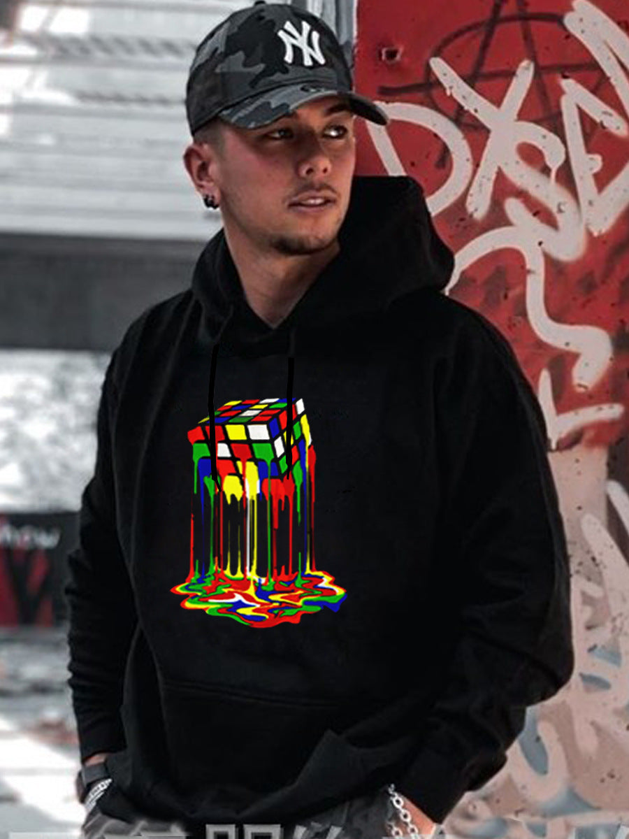 Herren Kapuzenpullover mit kreativem Rubik's Cube Grafikdruck Fudus