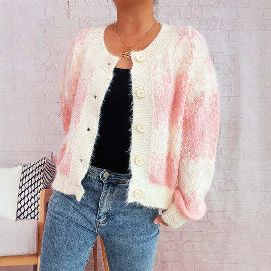 Damen kuschelige Strickjacke mit modischem Knopfdesign und weichem Material Fudus