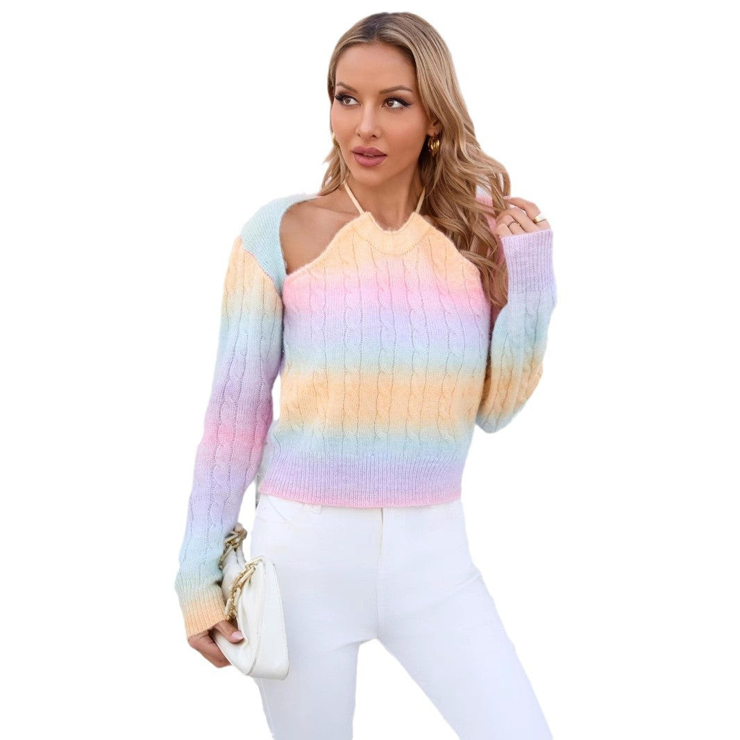 Damen Kuscheliger Pullover mit Schulterauschnitten und Zopfmuster Fudus