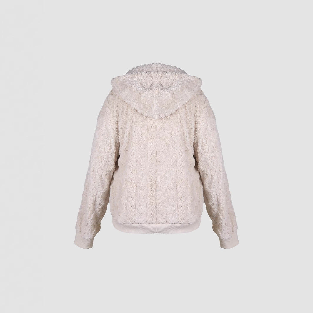 Damen kuschelige Kapuzenjacke aus weichem Teddy-Fleece Fudus