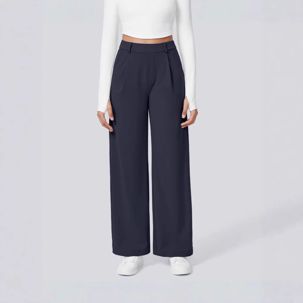 Damen Weite Hose mit hoher Taille und Falten Fudus