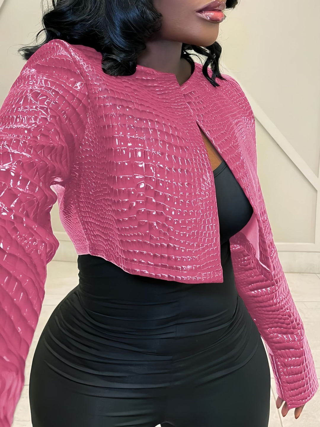 Damen Kunstlederjacke im modernen Krokodil-Design Fudus