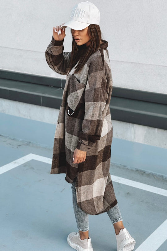 Damen Karierte Hemdblusenshirt mit längerem Schnitt Fudus