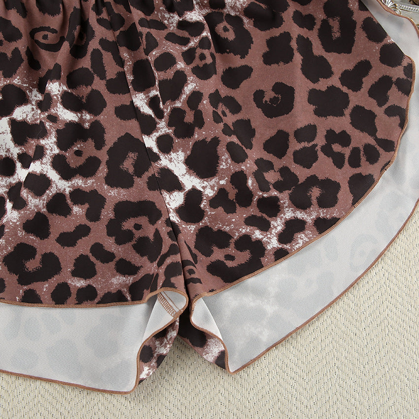 Damen Kimono-Morgenmantel mit Leopardenmuster und lockerer Passform