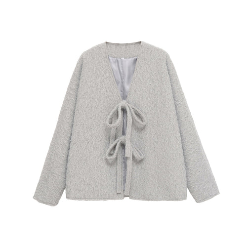 Damen kuschelige Strickjacke mit Krawatte Fudus