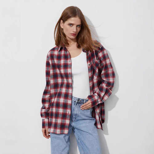 Damen Lässig kariertes Hemd aus weichem Flanell Fudus