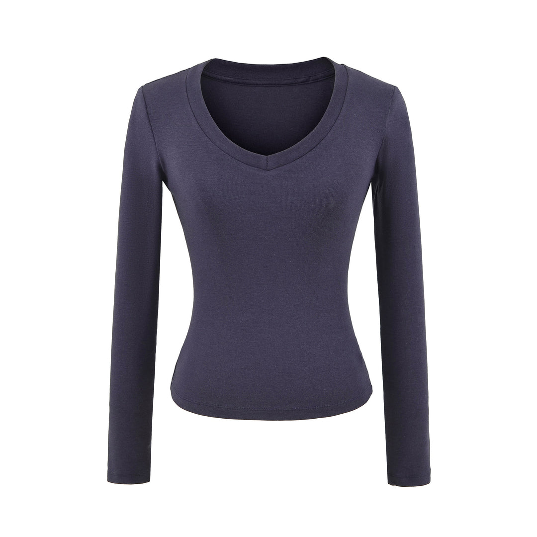 Damen langärmliges V-Ausschnitt Oberteil Fudus