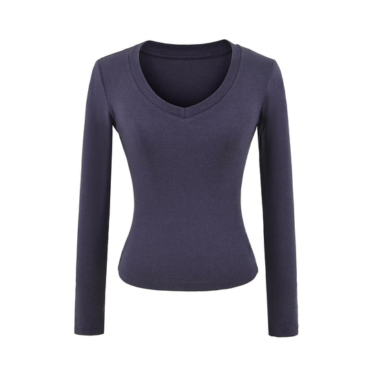 Damen langärmliges V-Ausschnitt Oberteil Fudus
