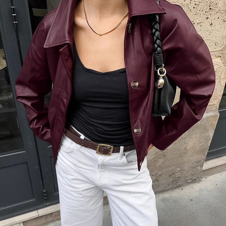 Damen Kunstlederjacke im modischen Oversized-Schnitt Fudus