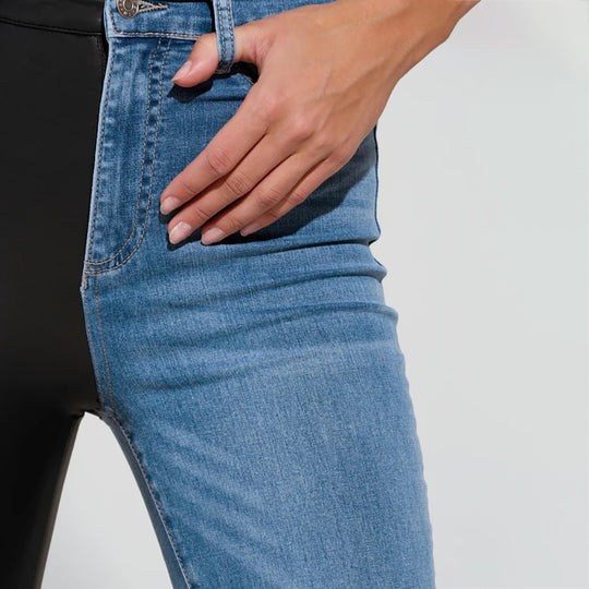 Damen Kombinationsjeans mit hohem Bund und Kontrastmaterial Fudus
