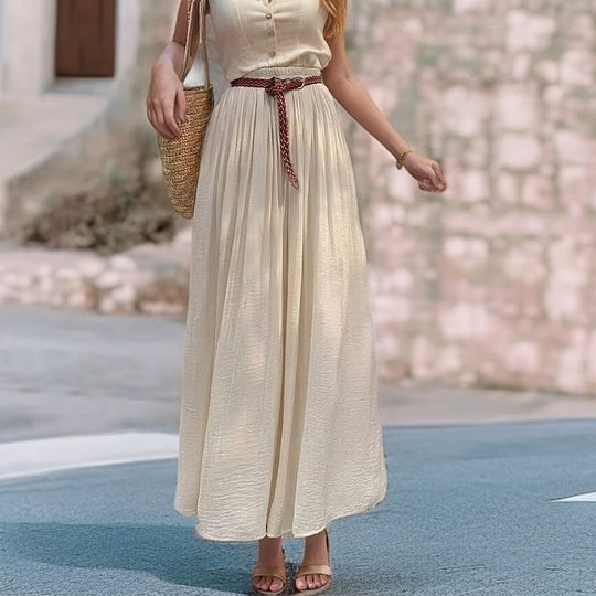 Damen Langer Maxi-Rock mit elastischem Taillenbund und fließendem Stoff Fudus