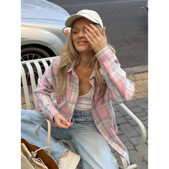 Damen Karierte Baumwollbluse Fudus