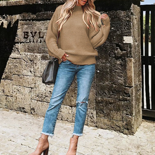 Damen Grobstrickpullover mit hohem Kragen Fudus