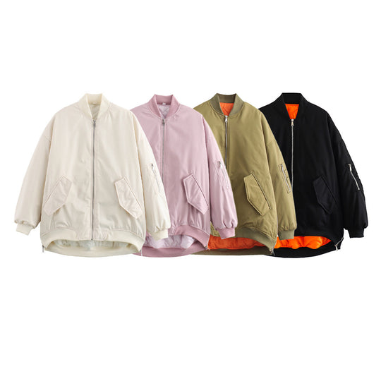 Damen lässige Bomberjacke mit elastischen Bündchen und praktischen Taschen Fudus