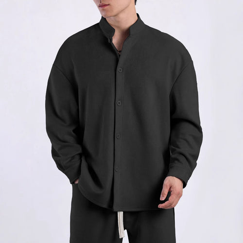 Damen Langarmbluse mit schimmerndem Stoff und modernem Stehkragen Fudus