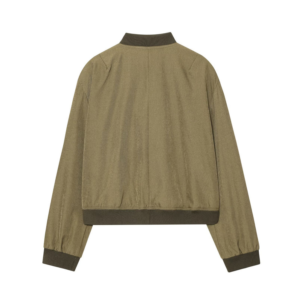 Damen lässige Blousonjacke mit praktischen Taschen und elastischem Saum Fudus