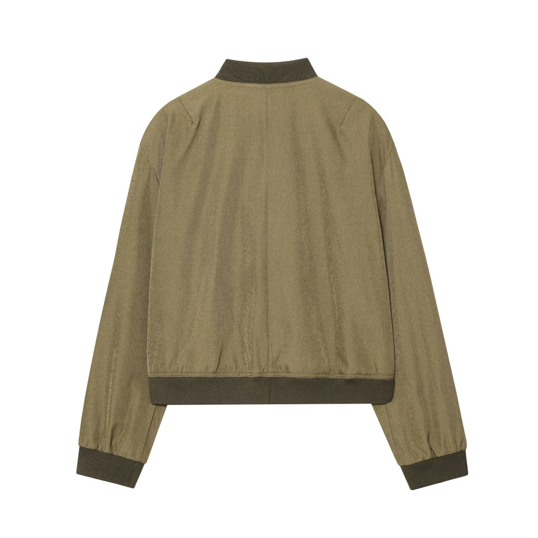 Damen lässige Blousonjacke mit praktischen Taschen und elastischem Saum Fudus