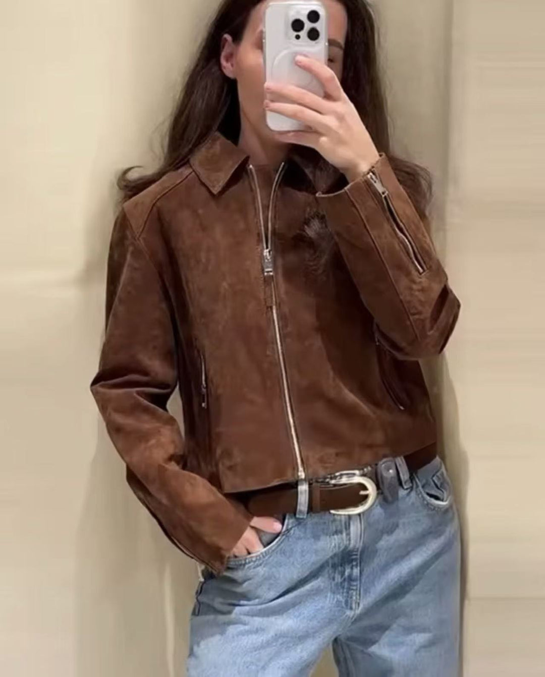 Damen Kunstlederjacke im modernen Schnitt mit praktischen Reißverschlusstaschen Fudus