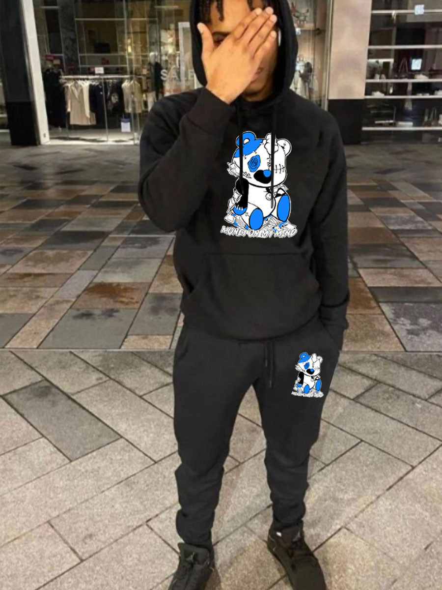 Damen Kapuzenpullover und Jogginghose Set mit kreativem Bärenmotiv Fudus