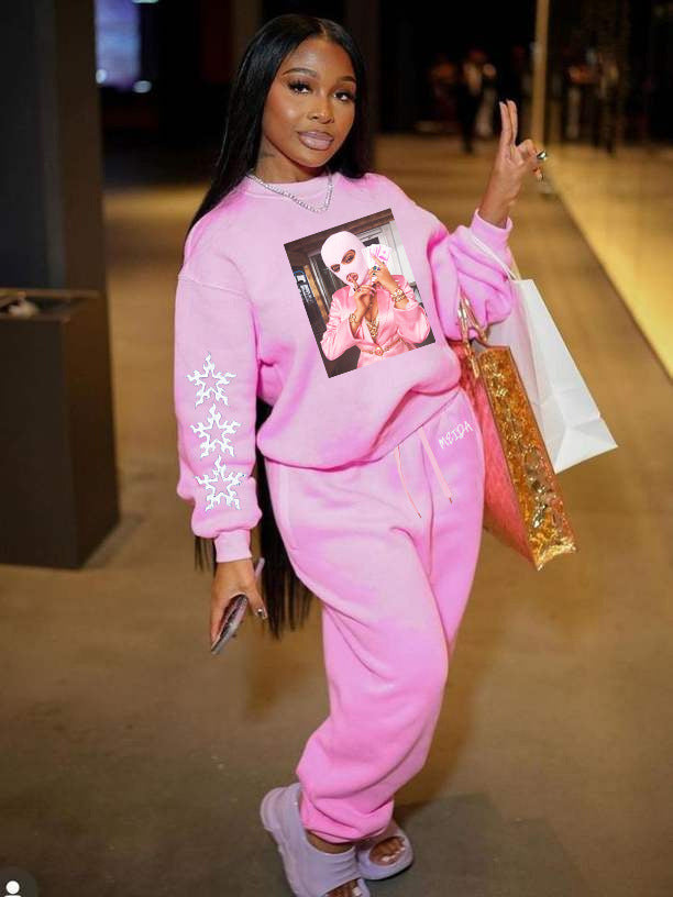 Damen Hoodie- und Jogginghose-Set mit kreativem Grafikdruck und starkem Stil Fudus