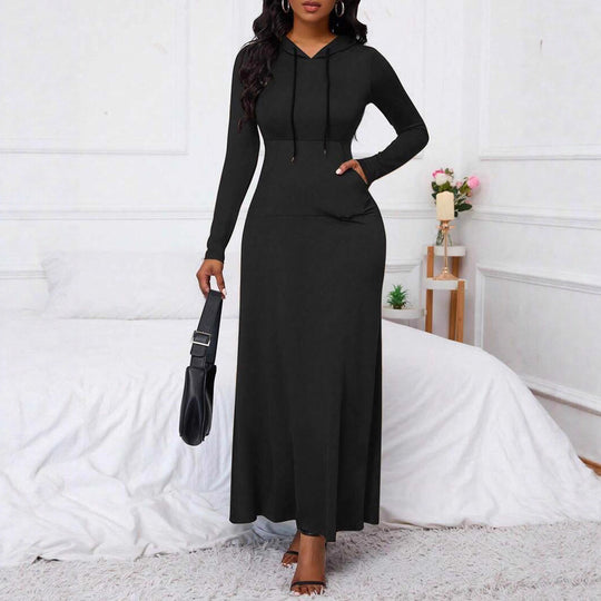 Damen Kapuzenmaxikleid mit praktischem Taschendesign Fudus