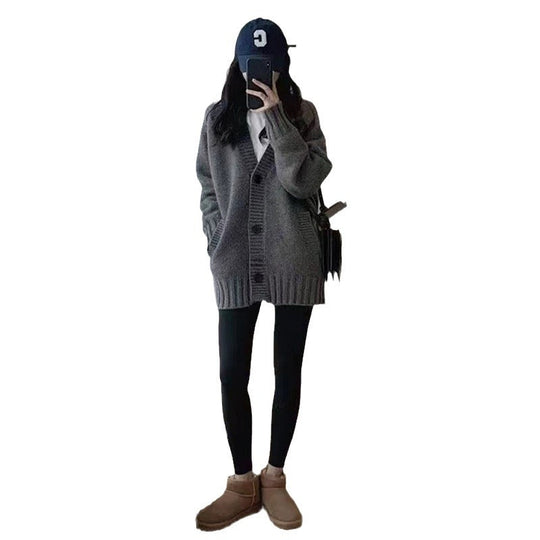 Damen komfortabler Strickcardigan mit großen Taschen Fudus