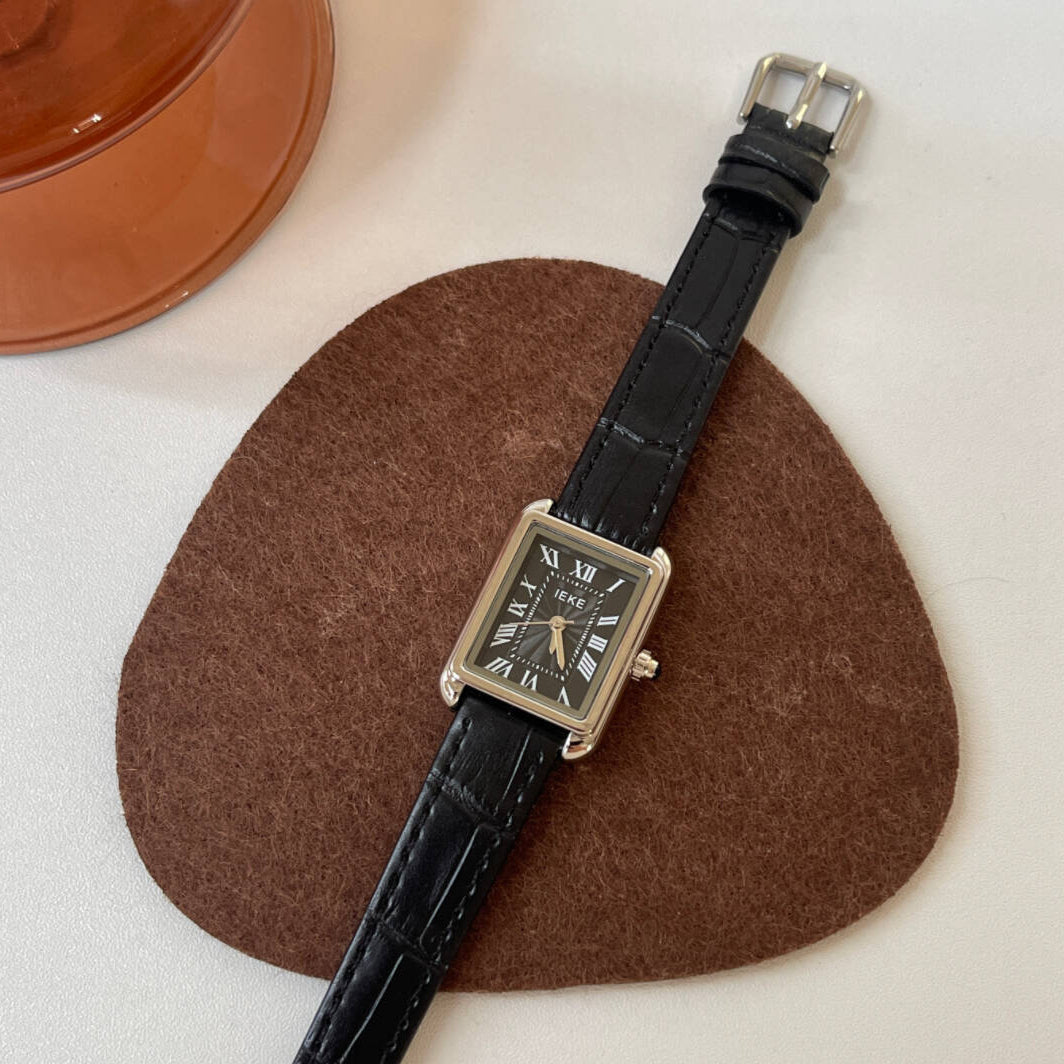 Fudus | Quadratische Damenarmbanduhr Mit Lederband Und Römischen Zahlen