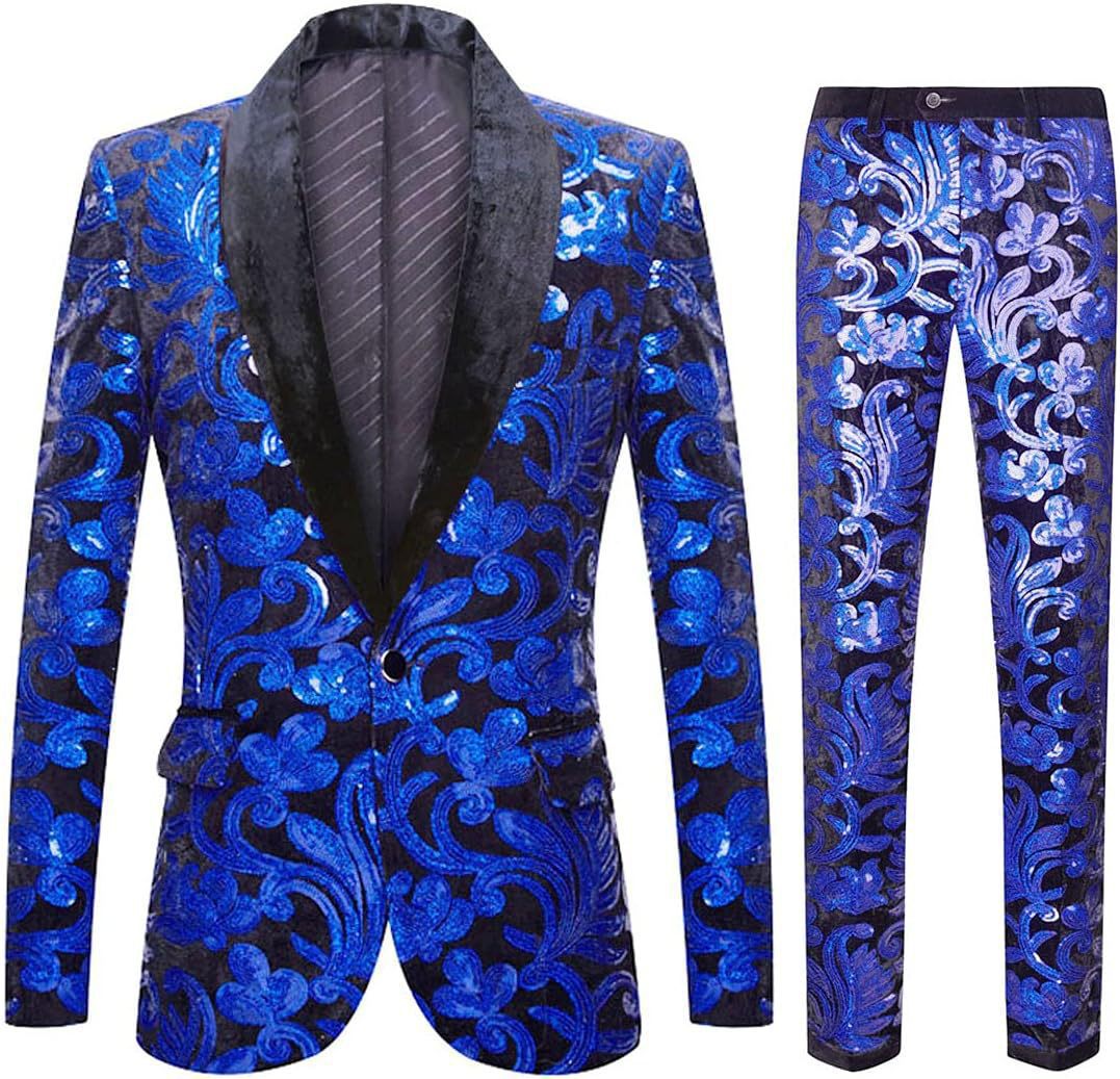 Herren elegantes Samtanzug mit glänzendem Paillettenmuster Fudus