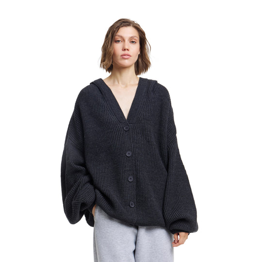 Damen Kuscheliger Strickmantel mit Kapuze Fudus