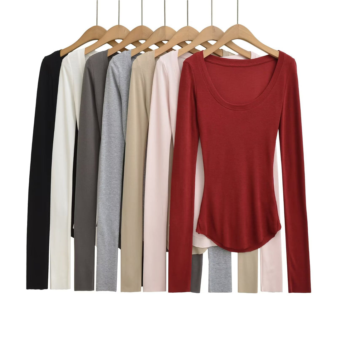 Damen langärmliges T-Shirt mit elegantem Rundhalsausschnitt Fudus