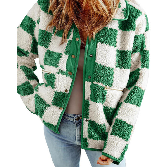 Damen Kuschelige Schafwolljacke mit modernen Karomustern Fudus