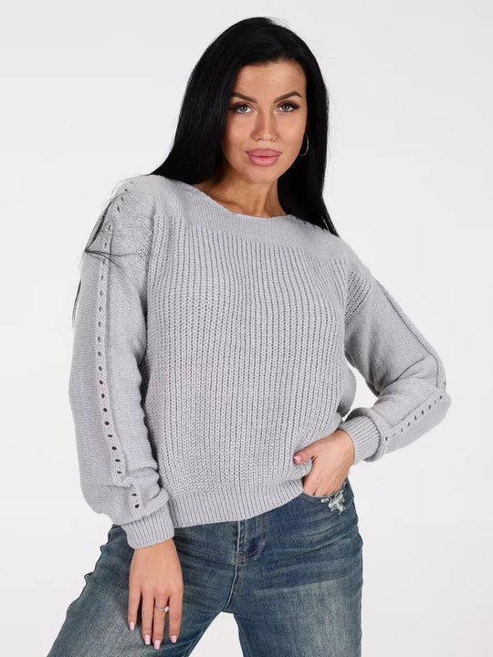 Damen Grobstrickpullover mit eleganten Knopfdetails Fudus