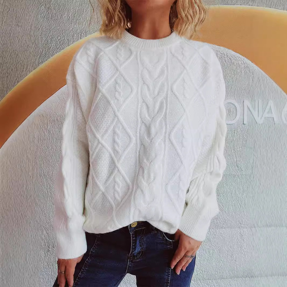 Damen Grobstrickpullover mit elegantem Zopfdesign und lässigem Schnitt Fudus