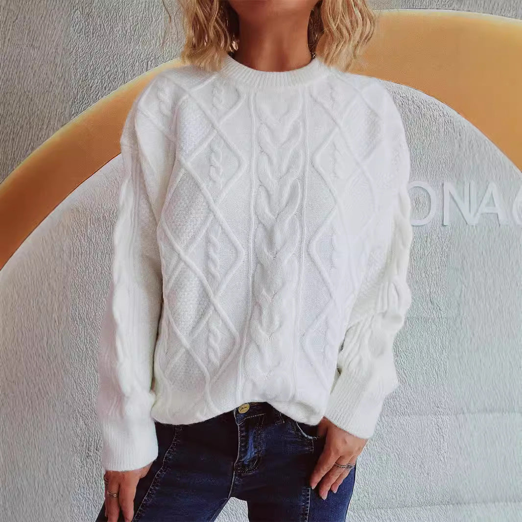 Damen Grobstrickpullover mit elegantem Zopfdesign und lässigem Schnitt Fudus