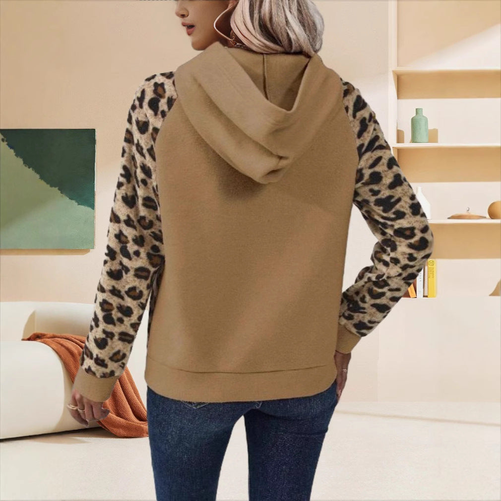 Damen Modischer Kapuzenpullover mit Leoprint Fudus
