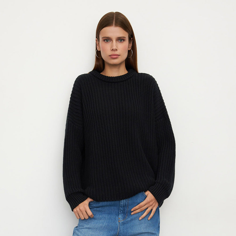 Damen Grobstrickpullover mit lässigem Schnitt und weitem Kragen Fudus