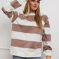Damen gestreifter Langarm-Pullover mit weitem Schnitt Fudus
