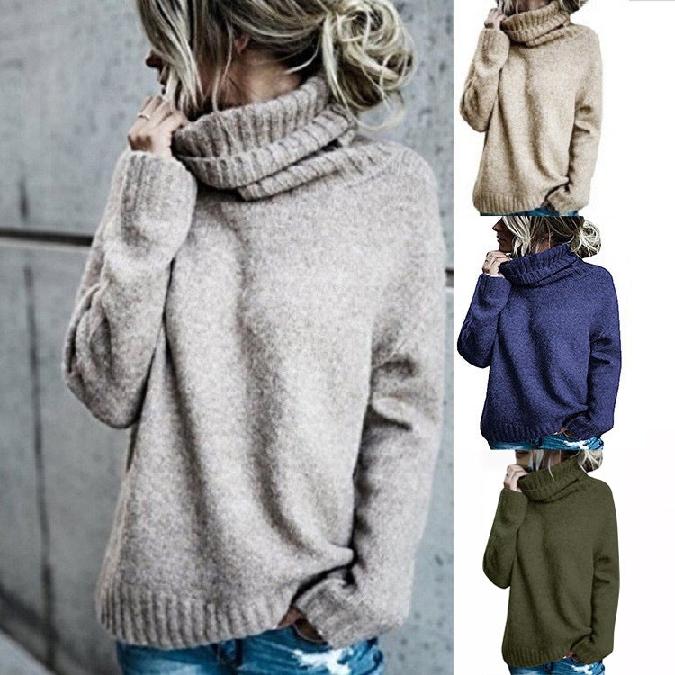 Damen Grobstrickpullover mit hohem Kragen und lässigem Schnitt Fudus