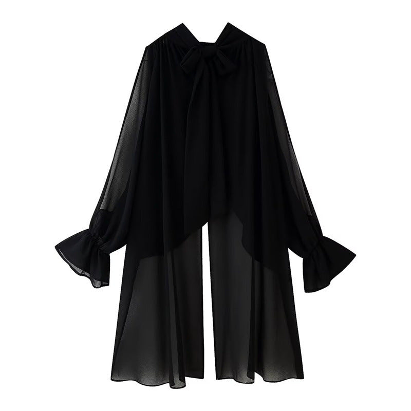 Damen elegantes Chiffon-Cape mit voluminösen Ärmeln Fudus