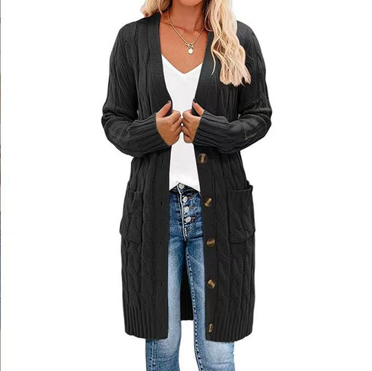 Damen Langstrickjacke mit Zopfmuster Fudus