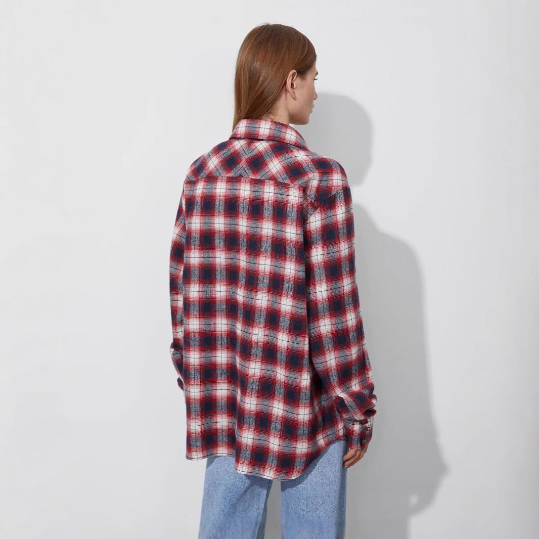 Damen Lässig kariertes Hemd aus weichem Flanell Fudus