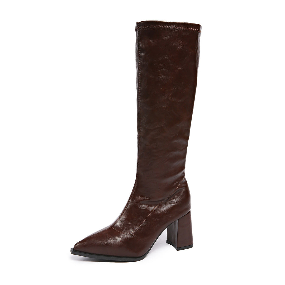 Damen hochmodische Stiefel mit blockiertem Absatz und spitzem Zehenbereich Fudus