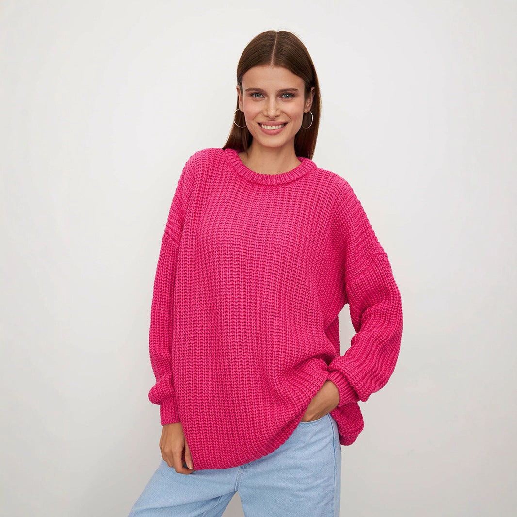 Damen Grobstrickpullover mit lässigem Schnitt und weitem Kragen Fudus