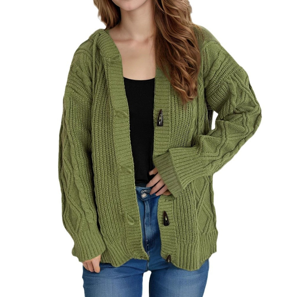 Damen Grobstrickjacke mit Kapuze und Zopfmuster Fudus