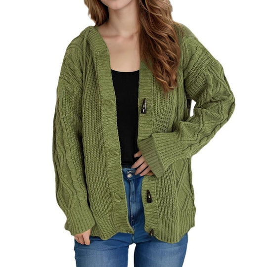 Damen Grobstrickjacke mit Kapuze und Zopfmuster Fudus