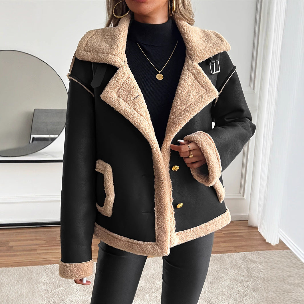 Damen Kurzjacke mit Kunstfellbesatz und praktischen Taschen Fudus